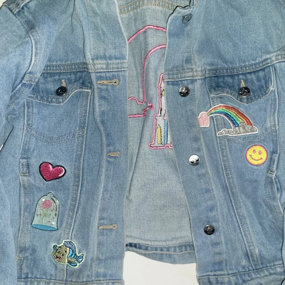 Disney US Girls Jean Denim Jacket Magic Kingdom Castle Flounder - Picture 5 of 13